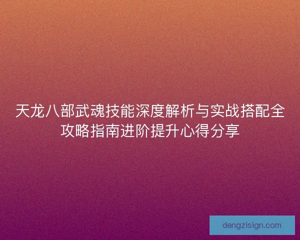 天龙八部武魂技能深度解析与实战搭配全攻略指南进阶提升心得分享